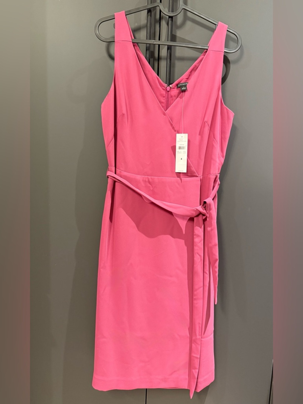 Ann Taylor Pink Sleeveless V-Neck Midi Wrap Dress with Waist Tie